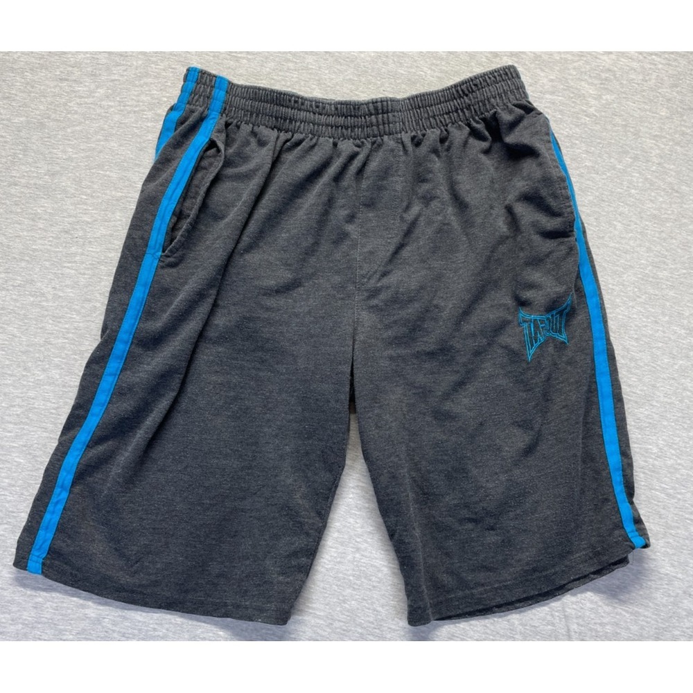 Tapout Athletic Shorts Men 2XL Charcoal Gray Blue Side Stripes Logo Gym Training
